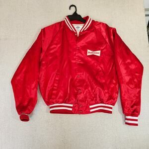 Vintage 80s Budweiser Anheuser Busch Satin Jacket Red Button Up Mens Large